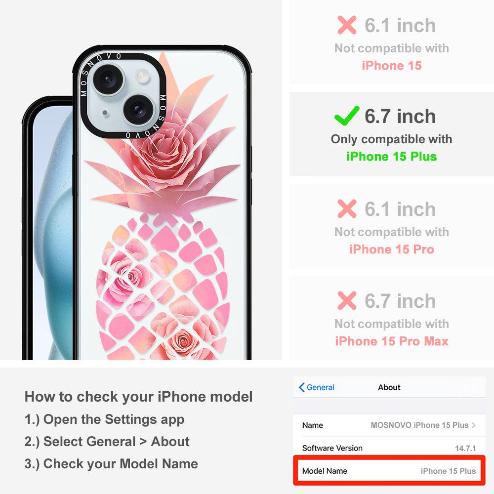 Pink Floral Pineapple Phone Case - iPhone 15 Plus Case - MOSNOVO