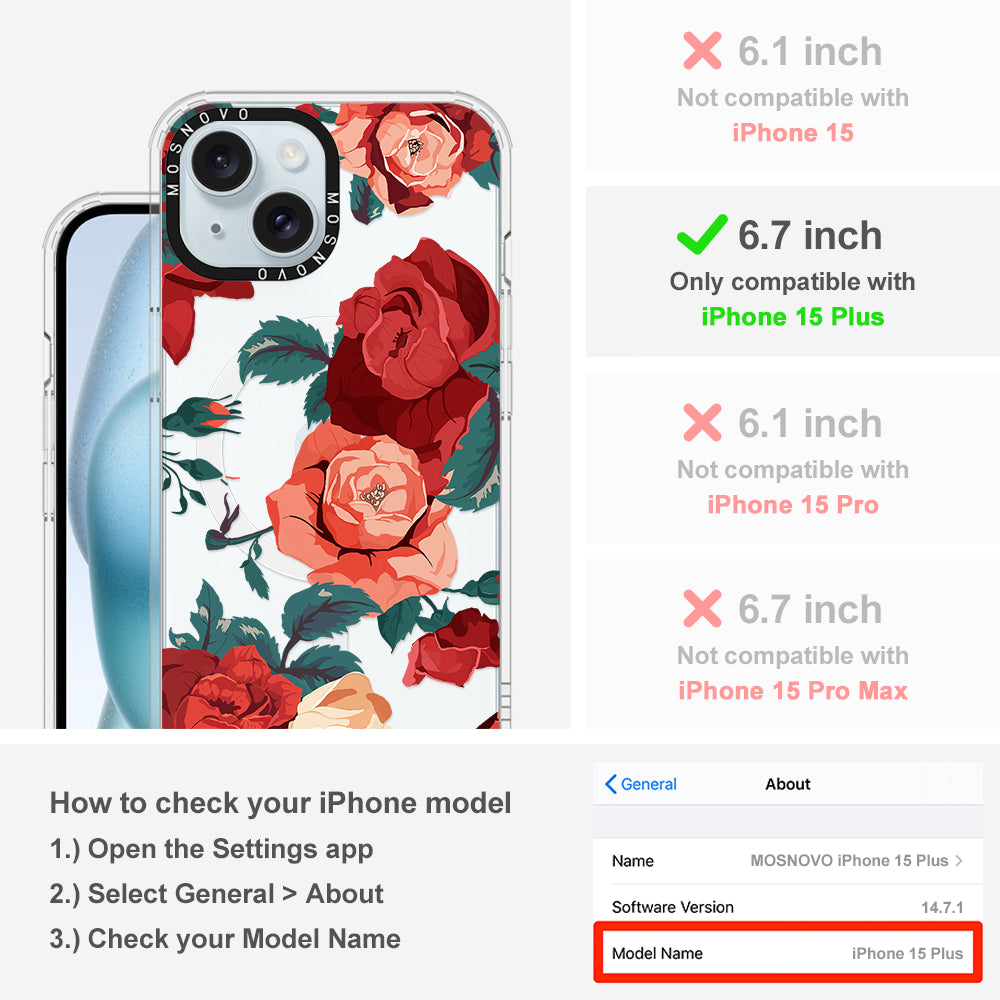 Vintage Red Rose Phone Case - iPhone 15 Plus Case - MOSNOVO