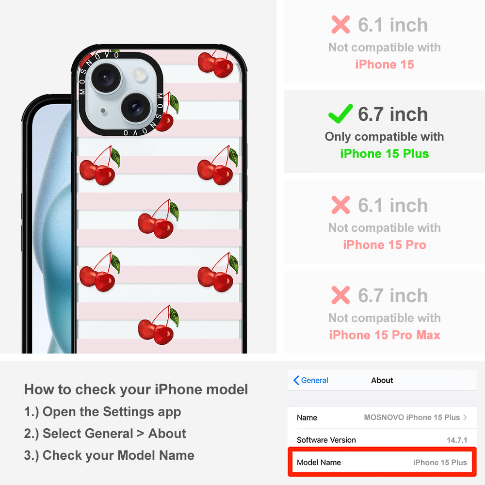 Pink Stripes Cherry Phone Case - iPhone 15 Plus Case - MOSNOVO