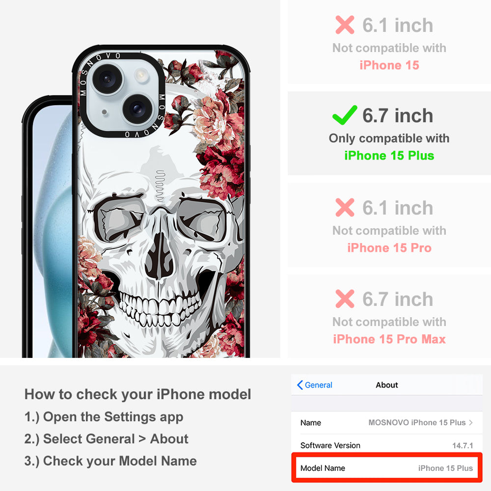 Red Flower Skull Phone Case - iPhone 15 Plus Case - MOSNOVO