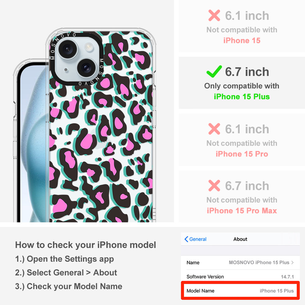 Hot Pink Leopard Print Phone Case - iPhone 15 Plus Case - MOSNOVO