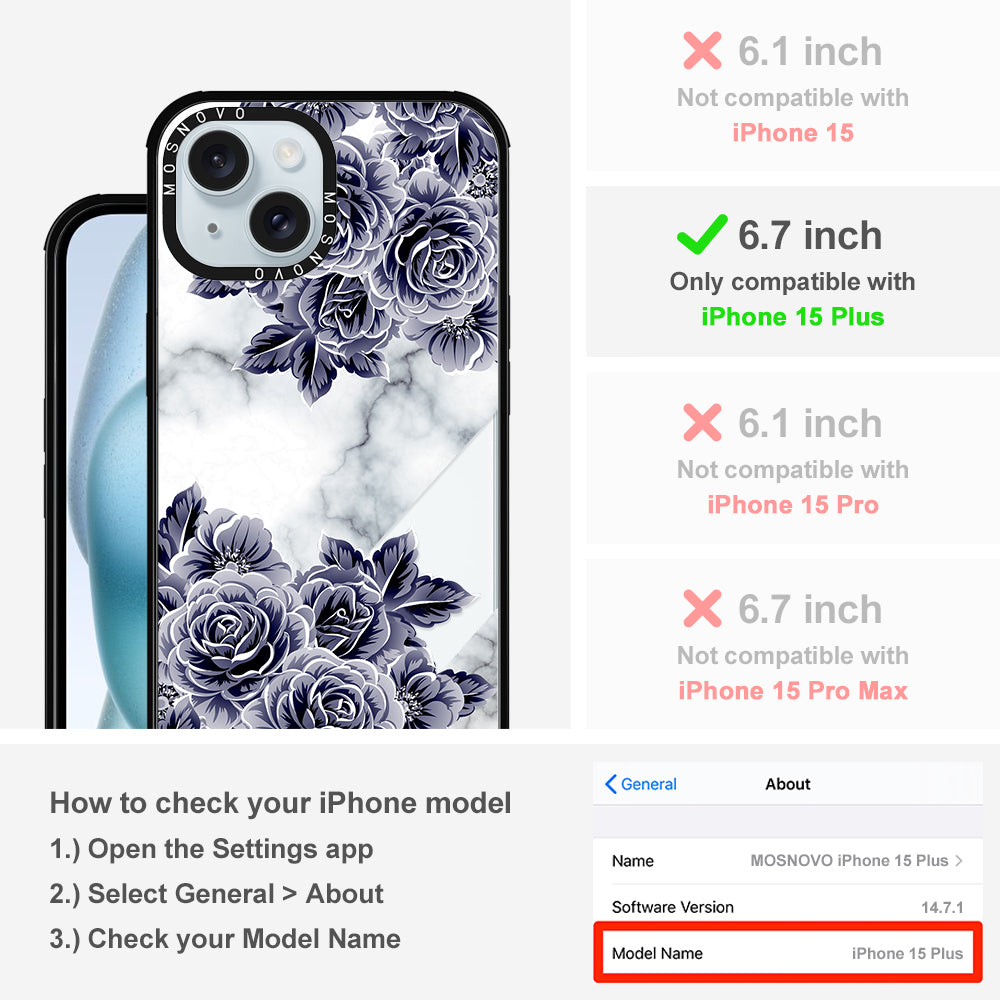Marble with Purple Flowers Phone Case - iPhone 15 Plus Case - MOSNOVO