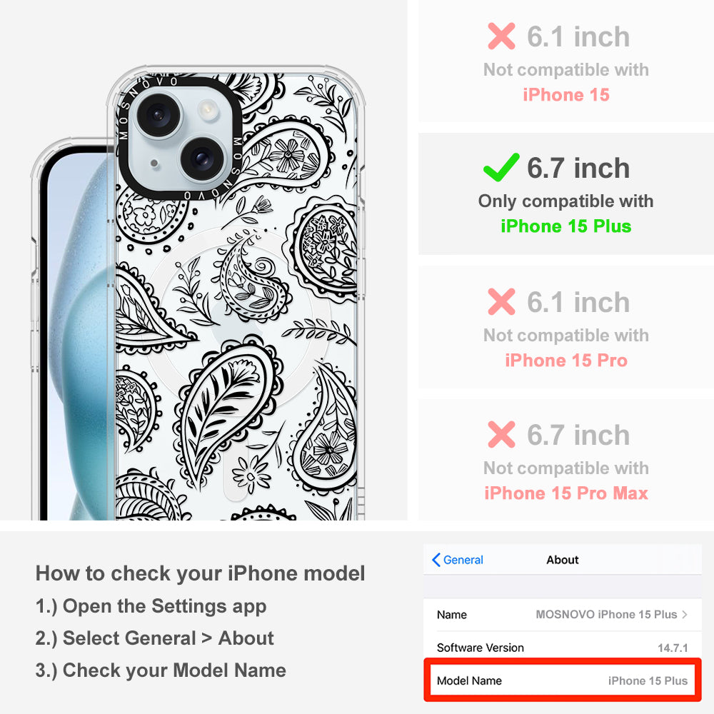 Black Paisley Phone Case - iPhone 15 Plus Case - MOSNOVO