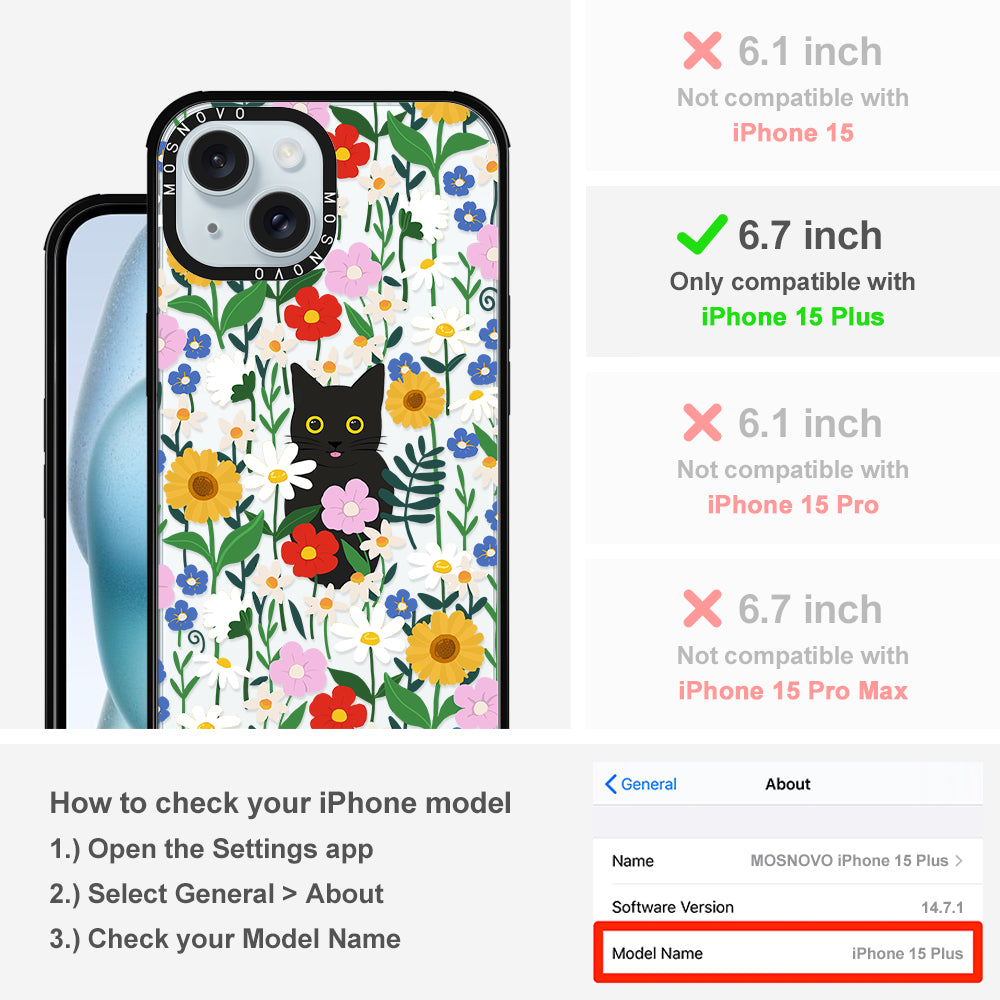 Black Cat in Garden Phone Case - iPhone 15 Plus Case - MOSNOVO