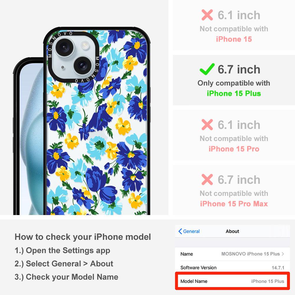 Vintage Blue Floral Phone Case - iPhone 15 Plus Case - MOSNOVO