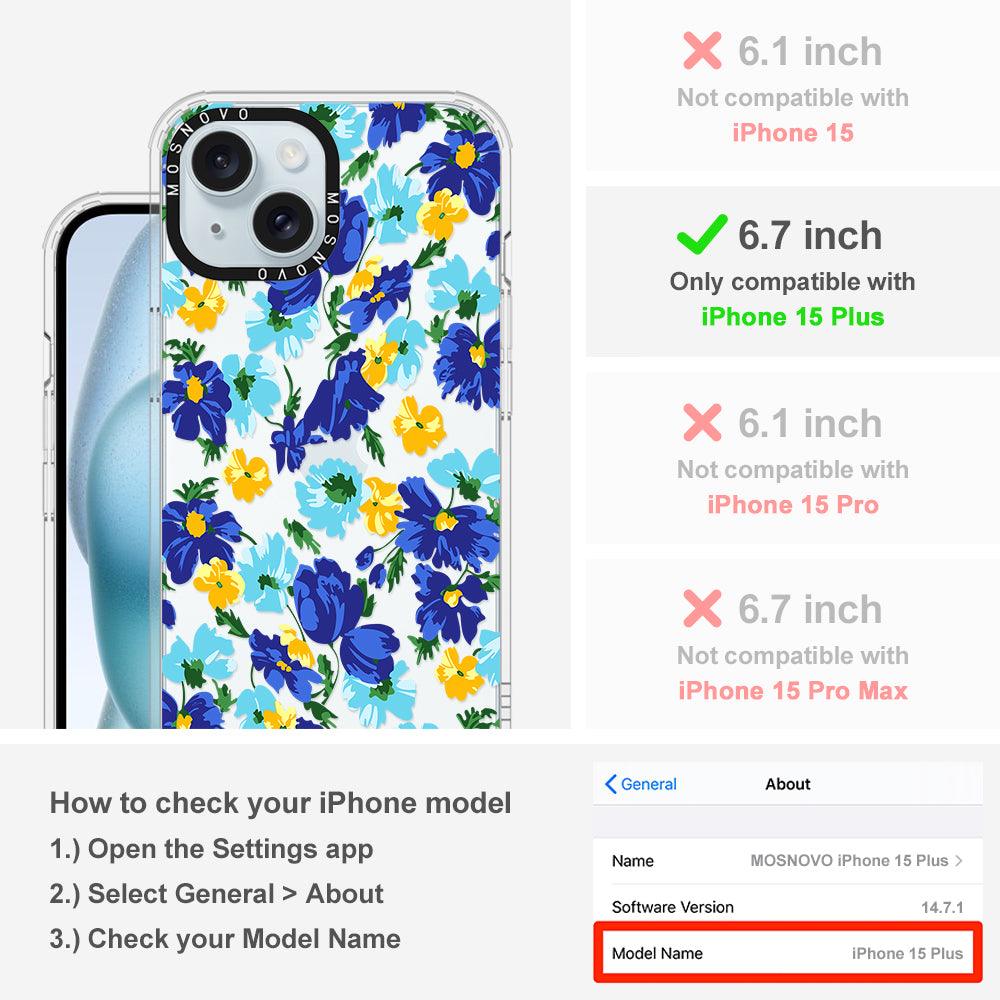 Vintage Blue Floral Phone Case - iPhone 15 Plus Case - MOSNOVO