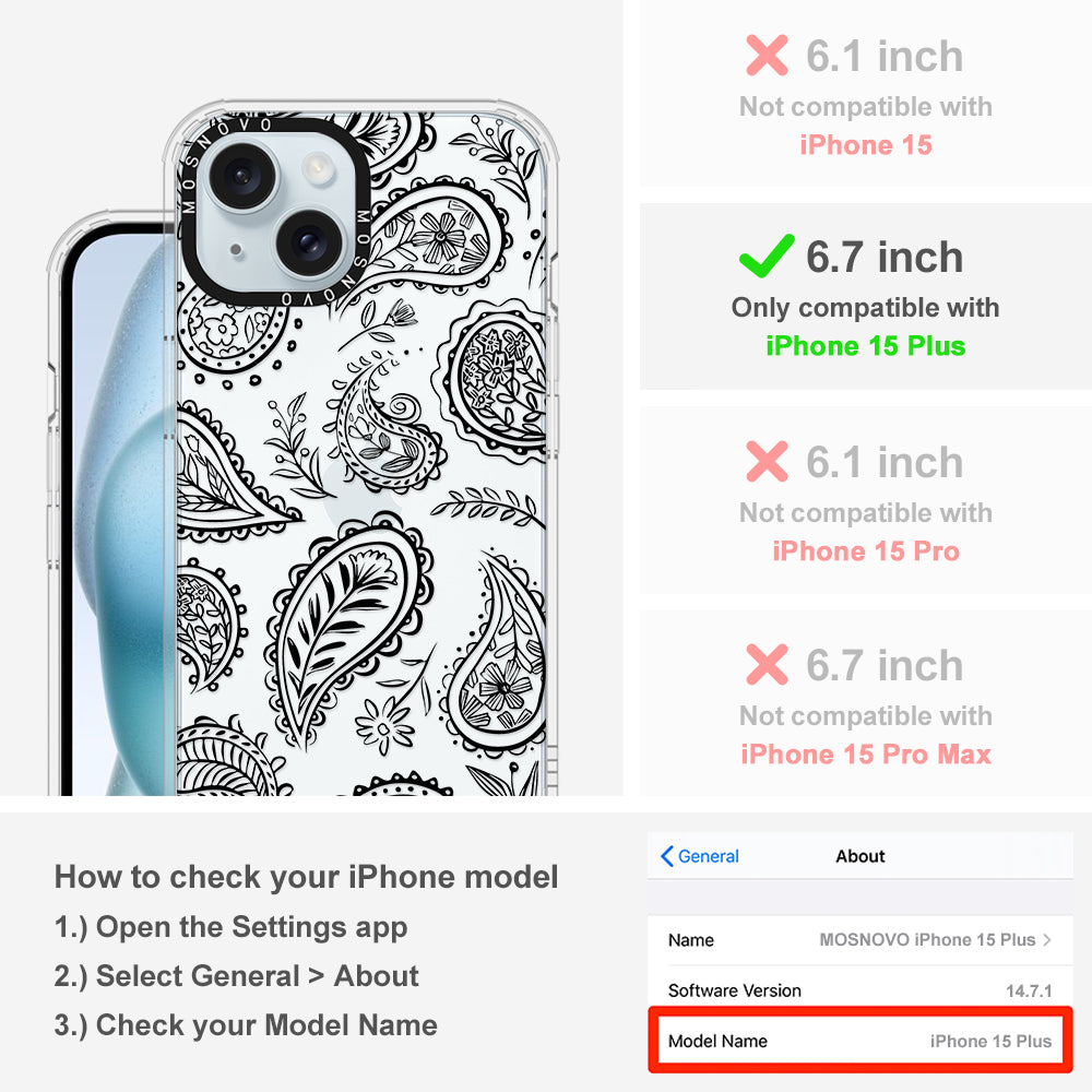 Black Paisley Phone Case - iPhone 15 Plus Case - MOSNOVO