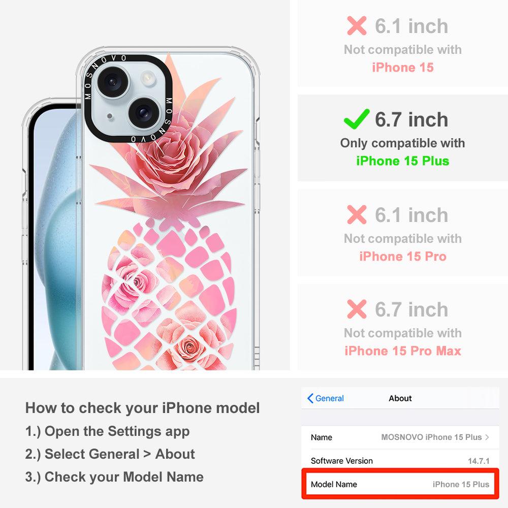 Pink Floral Pineapple Phone Case - iPhone 15 Plus Case - MOSNOVO