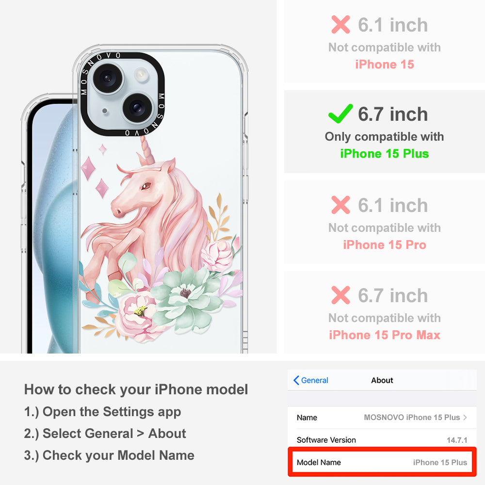 Elegant Flowers Unicorn Phone Case - iPhone 15 Plus Case - MOSNOVO