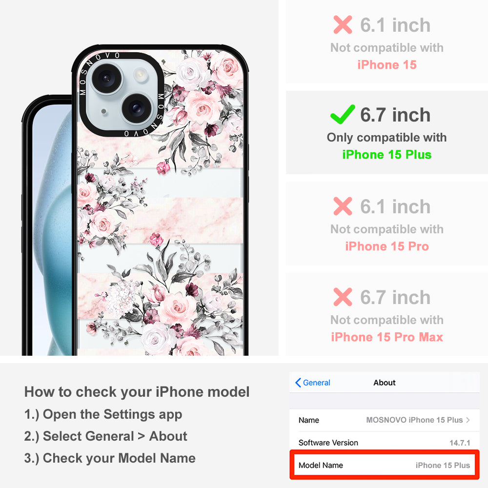 Pink Marble Flowers Phone Case - iPhone 15 Plus Case - MOSNOVO