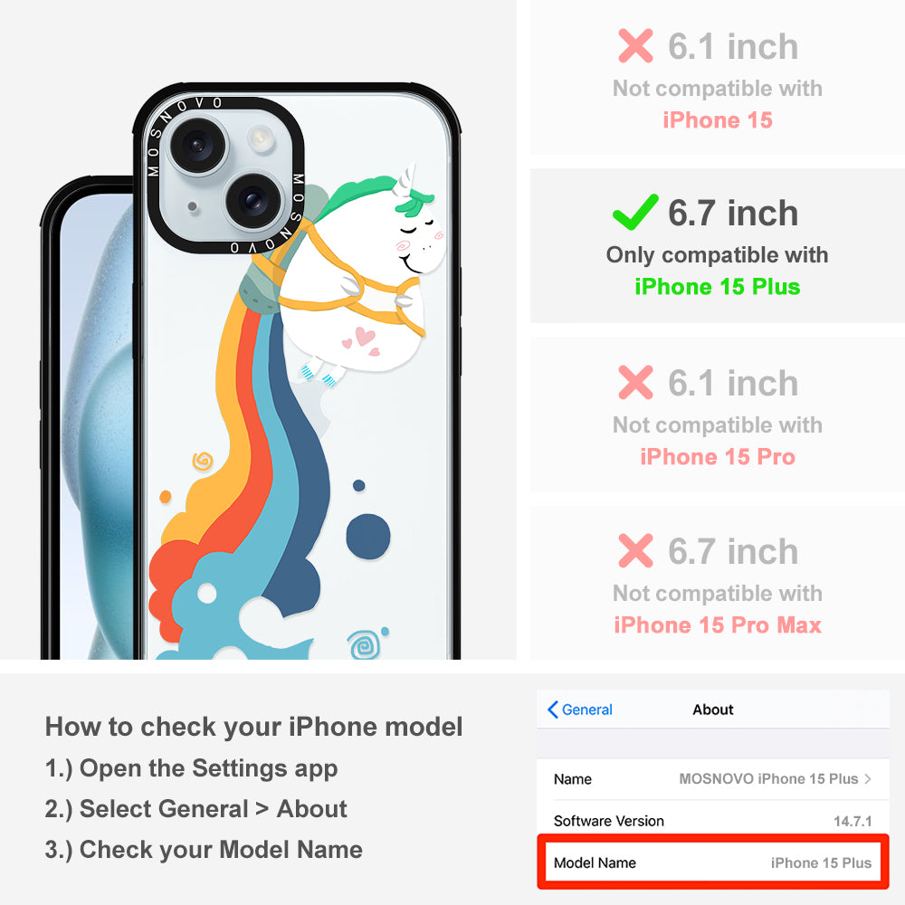 Cute Rainbow Unicorn Phone Case - iPhone 15 Plus Case - MOSNOVO