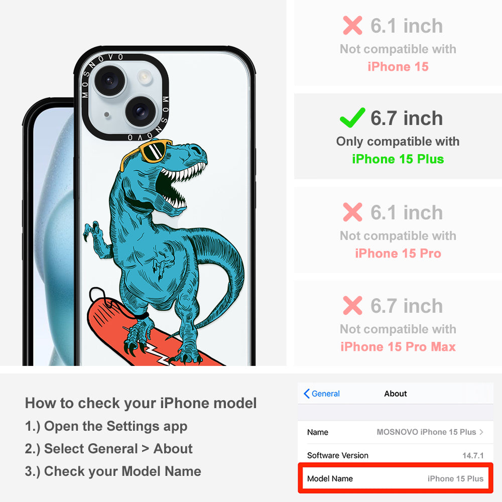 Surfing Dinosaur Phone Case - iPhone 15 Plus Case - MOSNOVO