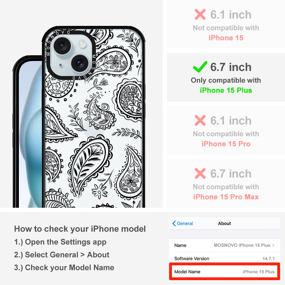 Black Paisley Phone Case - iPhone 15 Plus Case - MOSNOVO