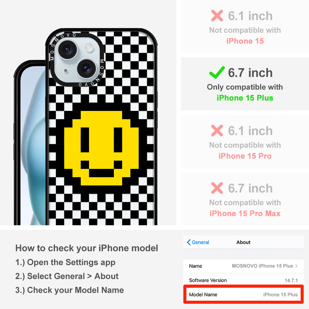 Smile Checkered Phone Case - iPhone 15 Plus Case - MOSNOVO