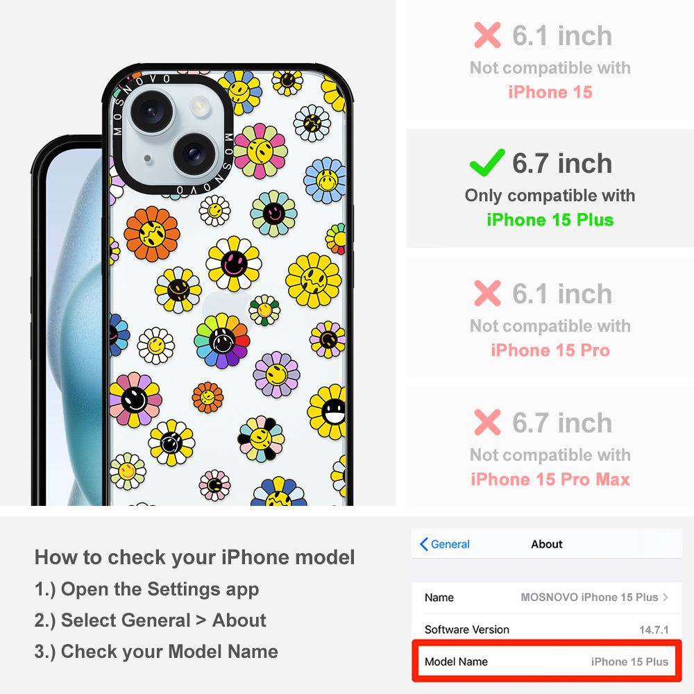 Flower Smiley Face Phone Case - iPhone 15 Plus Case - MOSNOVO