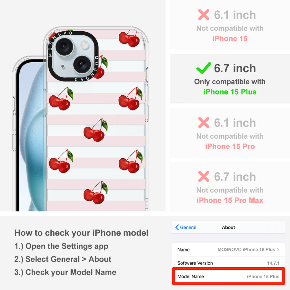 Pink Stripes Cherry Phone Case - iPhone 15 Plus Case - MOSNOVO
