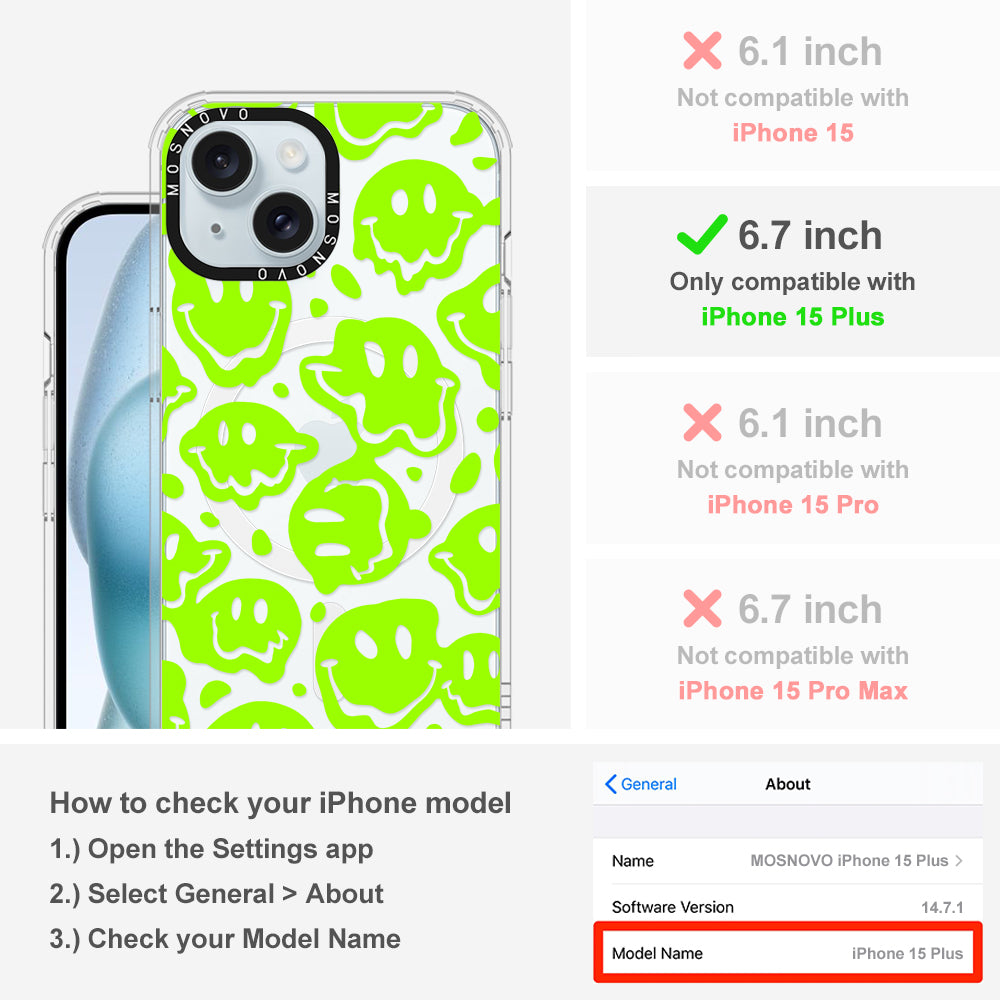 Distorted Green Smiles Face Phone Case - iPhone 15 Plus Case - MOSNOVO