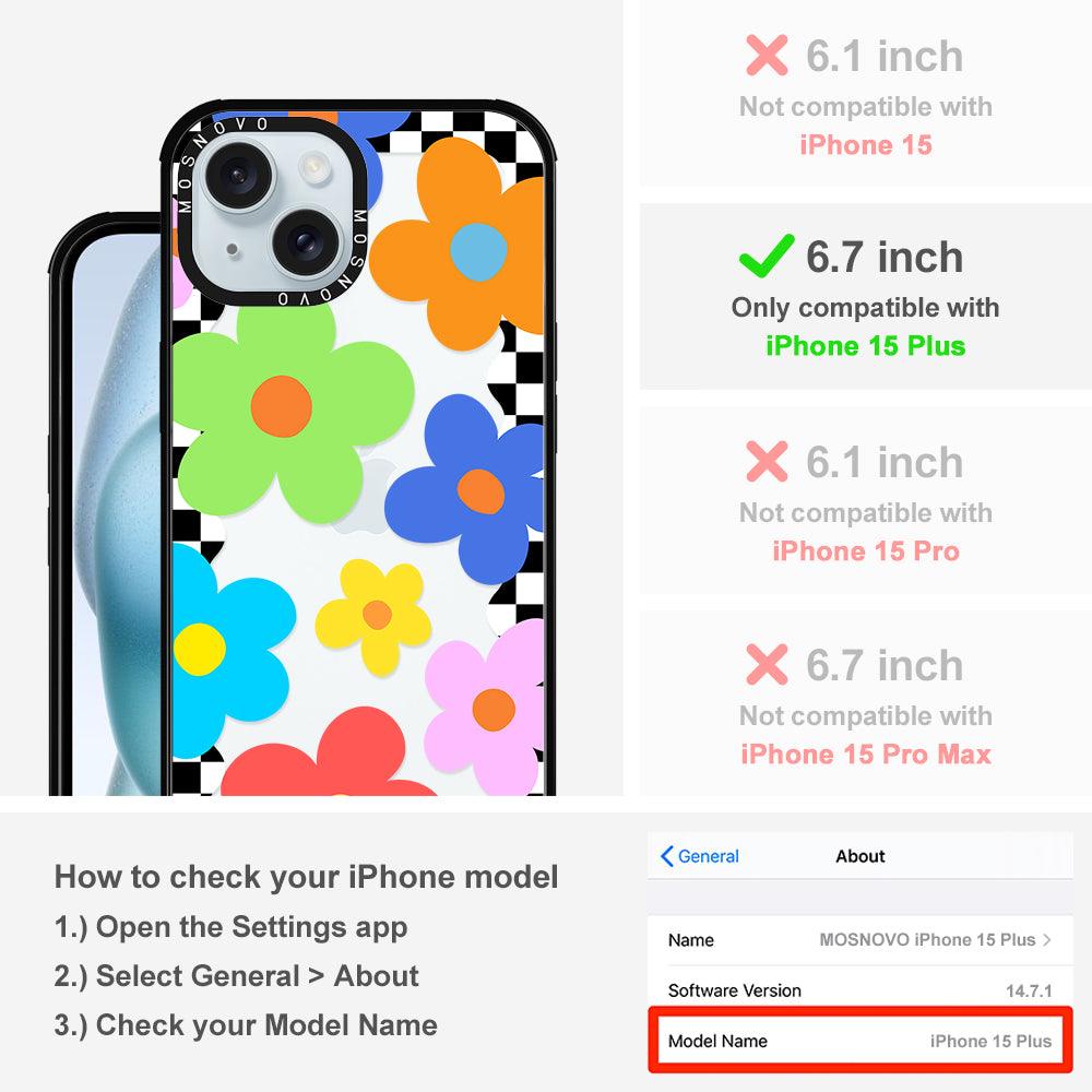 60's Checkered Floral Phone Case - iPhone 15 Plus Case - MOSNOVO