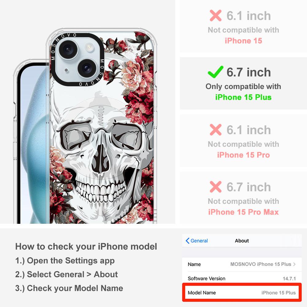 Red Flower Skull Phone Case - iPhone 15 Plus Case - MOSNOVO