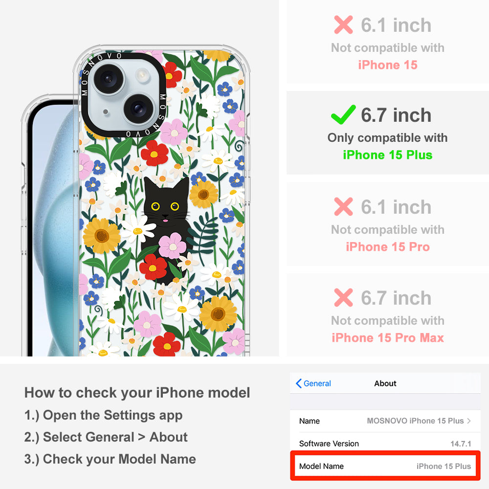 Black Cat in Garden Phone Case - iPhone 15 Plus Case - MOSNOVO
