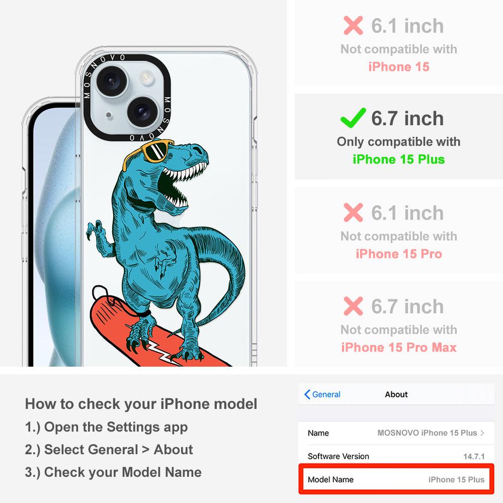 Surfing Dinosaur Phone Case - iPhone 15 Plus Case - MOSNOVO