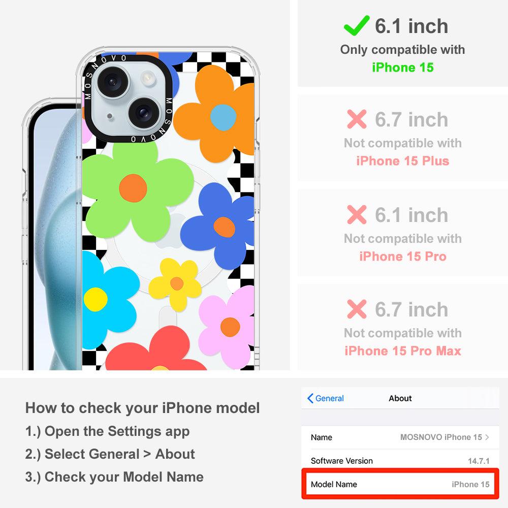 60's Checkered Floral Phone Case - iPhone 15 Case - MOSNOVO