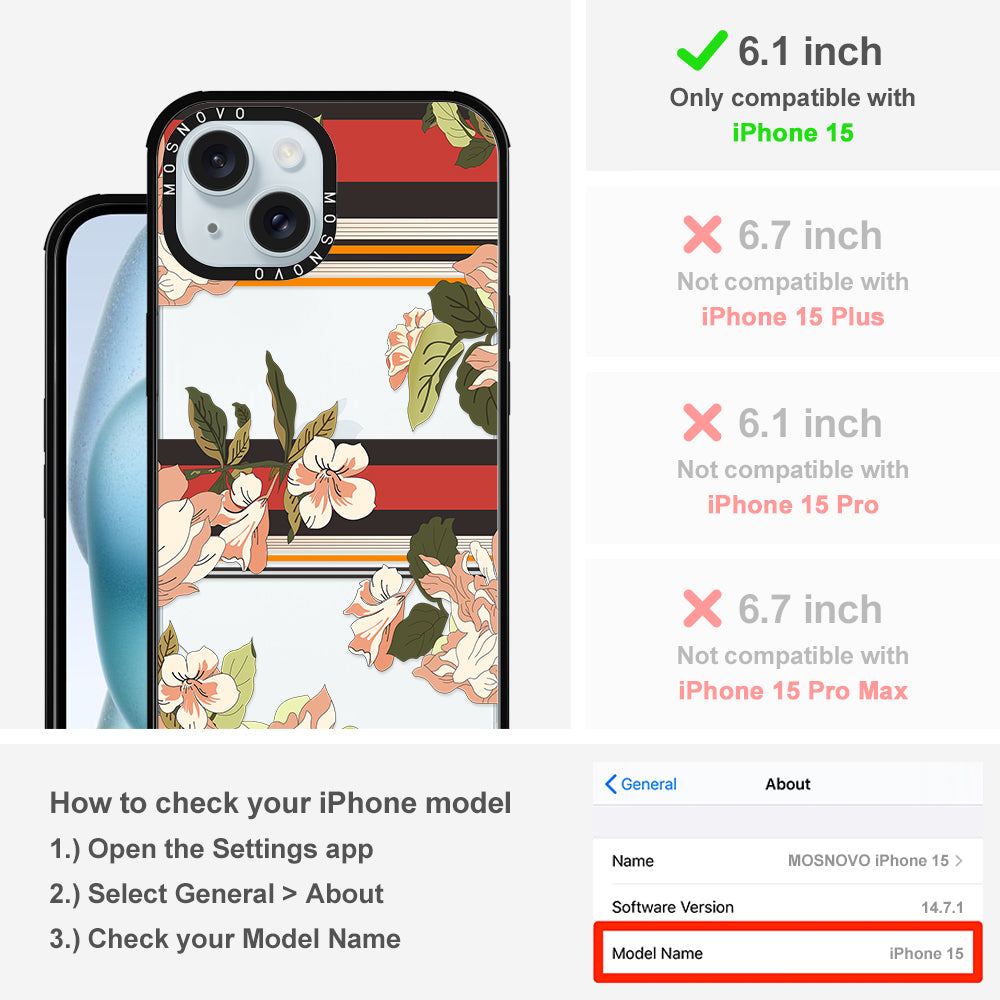 Classic Stripe Floral Phone Case - iPhone 15 Case - MOSNOVO