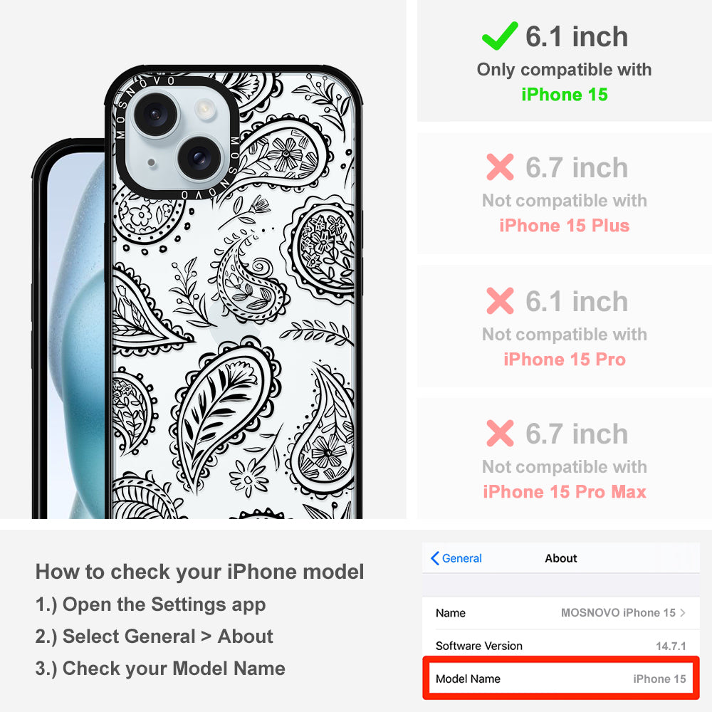Black Paisley Phone Case - iPhone 15 Case - MOSNOVO