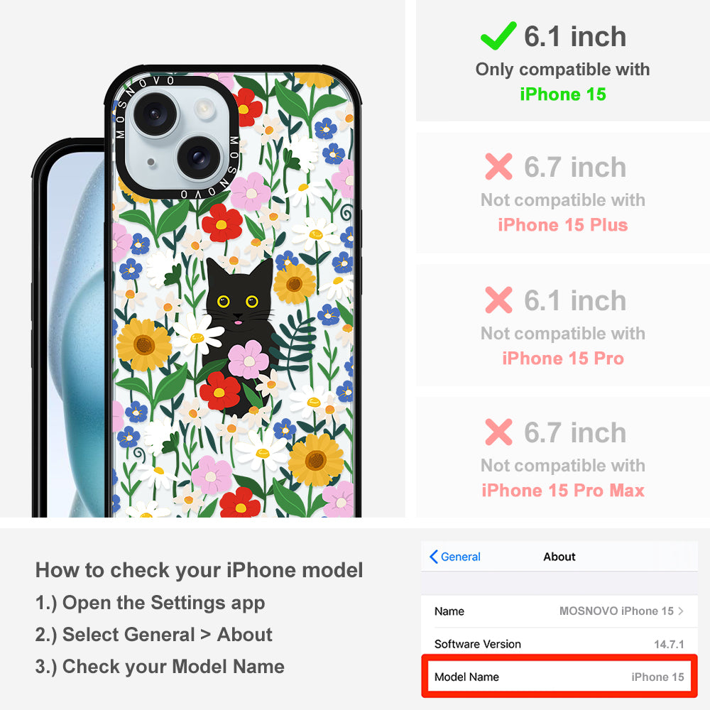 Black Cat in Garden Phone Case - iPhone 15 Case - MOSNOVO