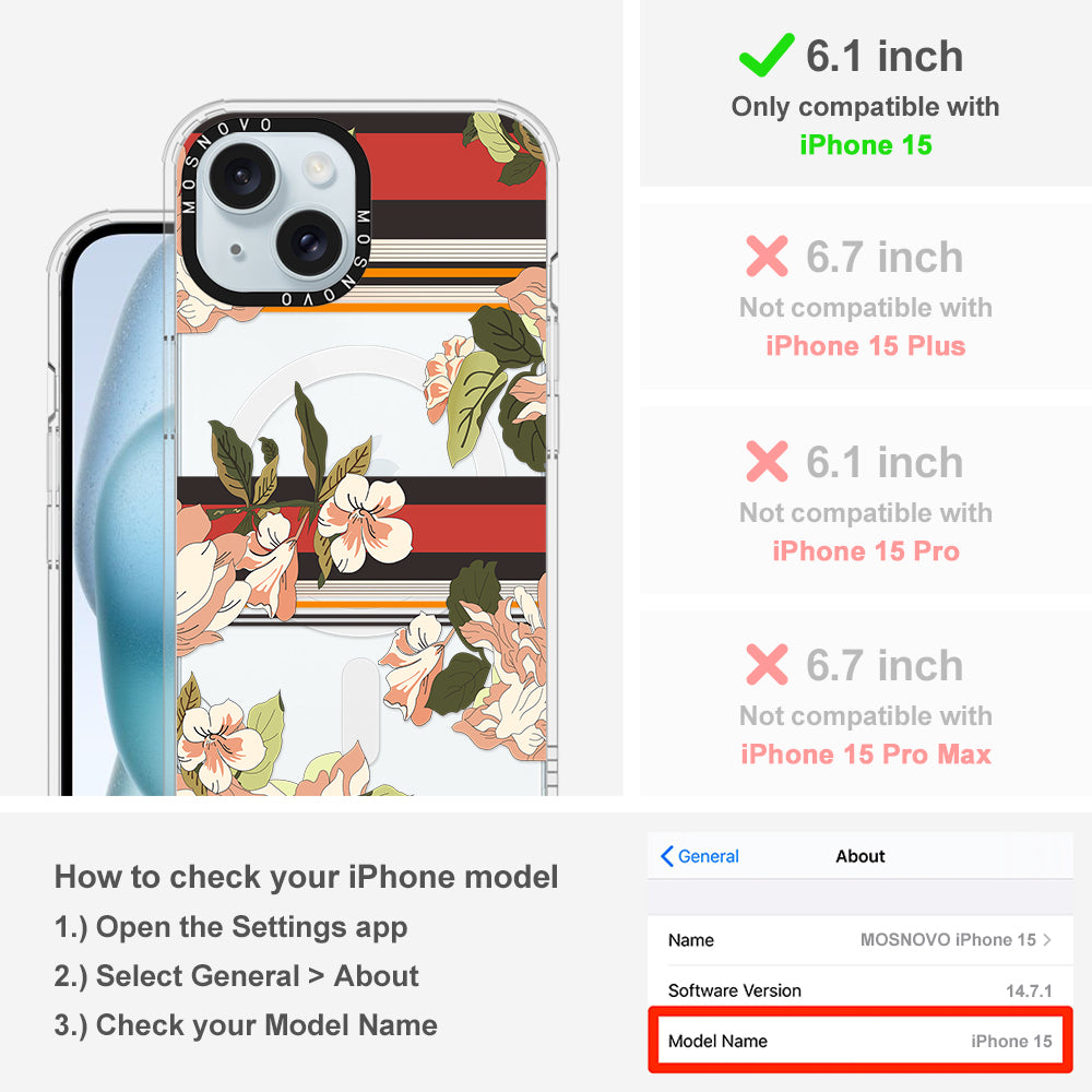 Classic Stripe Floral Phone Case - iPhone 15 Case - MOSNOVO