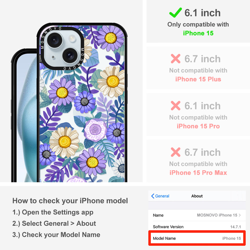 Purple Floral Phone Case - iPhone 15 Case - MOSNOVO