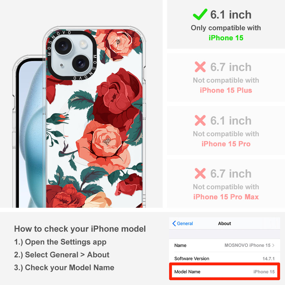 Vintage Red Rose Phone Case - iPhone 15 Case - MOSNOVO
