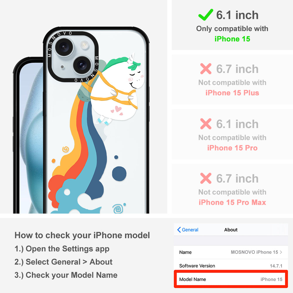 Cute Rainbow Unicorn Phone Case - iPhone 15 Case - MOSNOVO