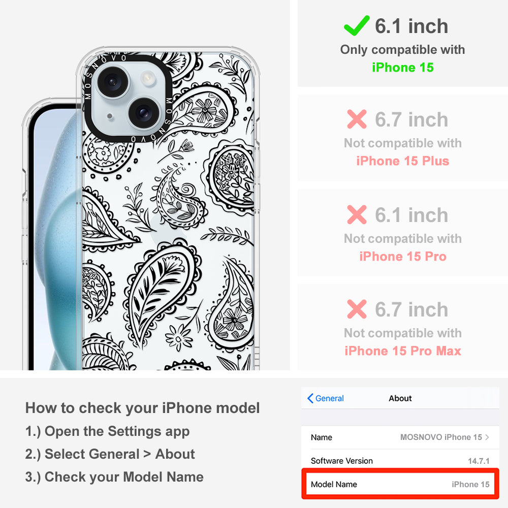Black Paisley Phone Case - iPhone 15 Case - MOSNOVO
