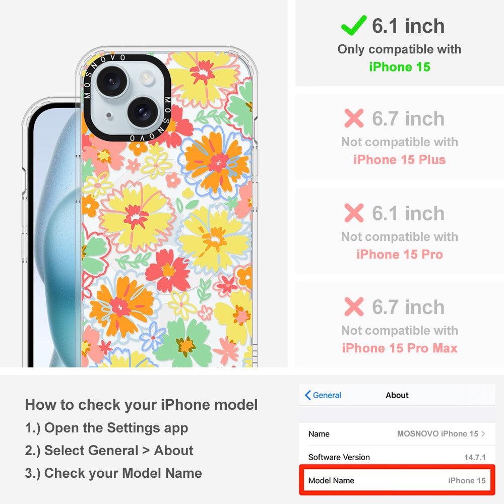 Retro Boho Hippie Flowers Phone Case - iPhone 15 Case Clear With Magsafe