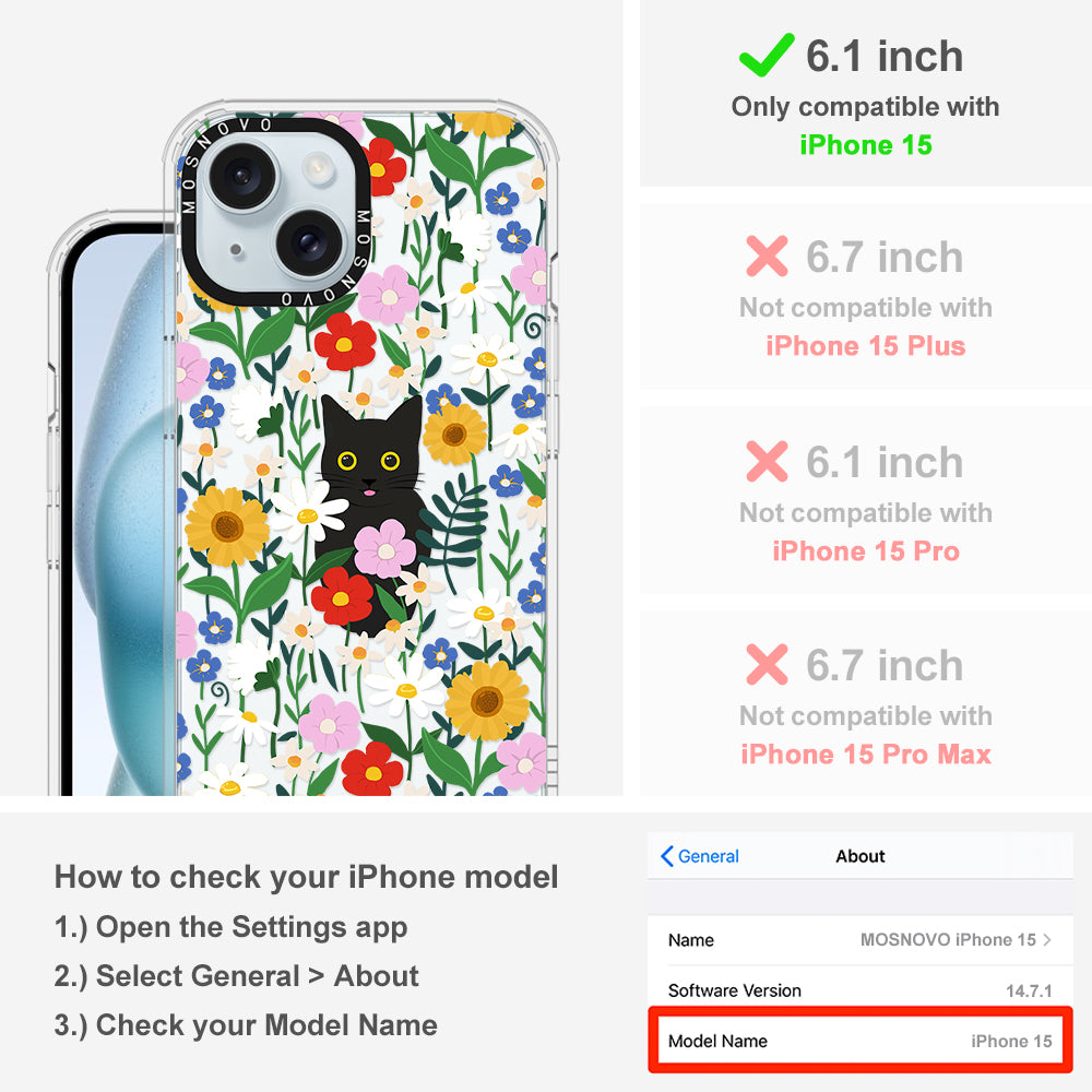 Black Cat in Garden Phone Case - iPhone 15 Case - MOSNOVO
