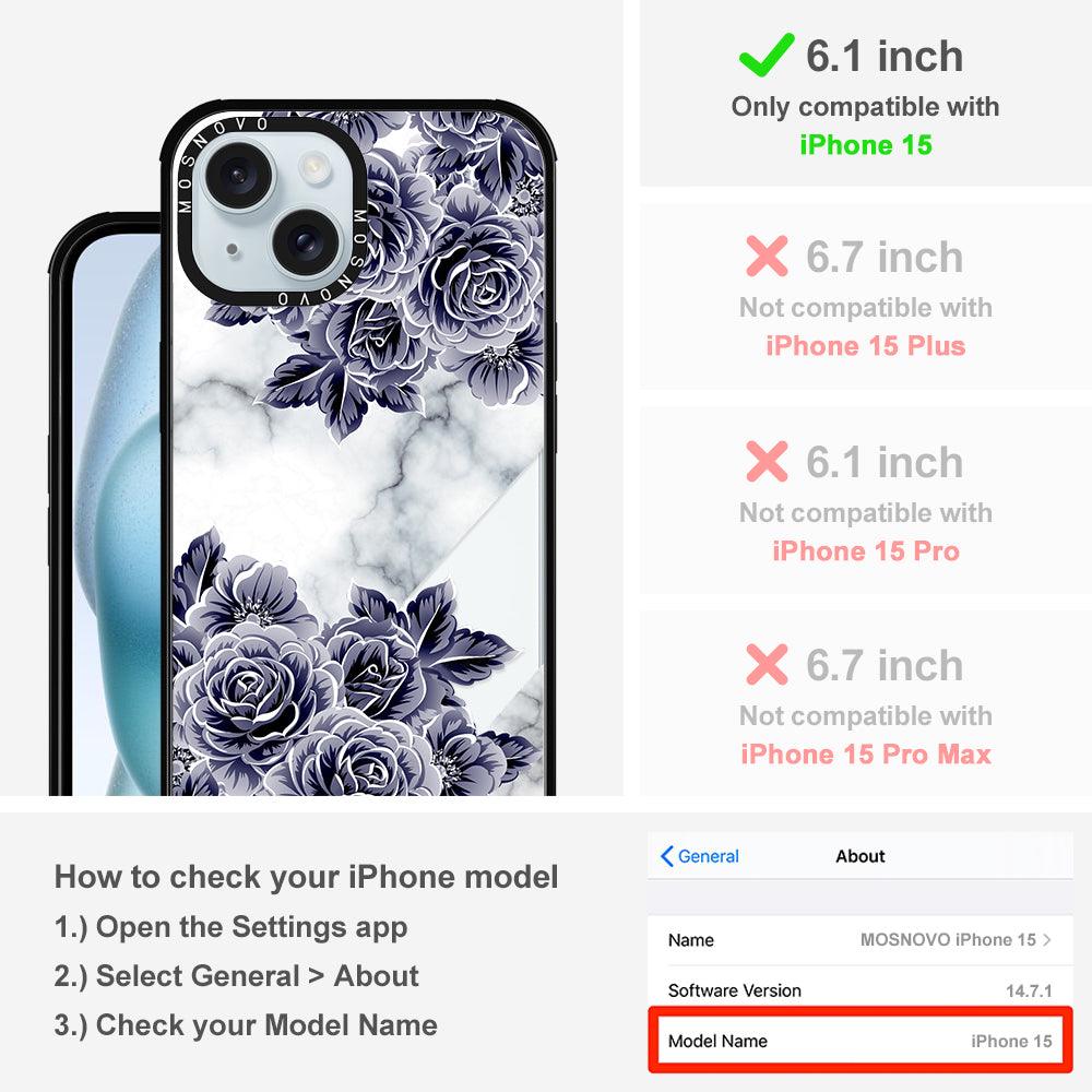 Purple Flower Marble Phone Case - iPhone 15 Case Black
