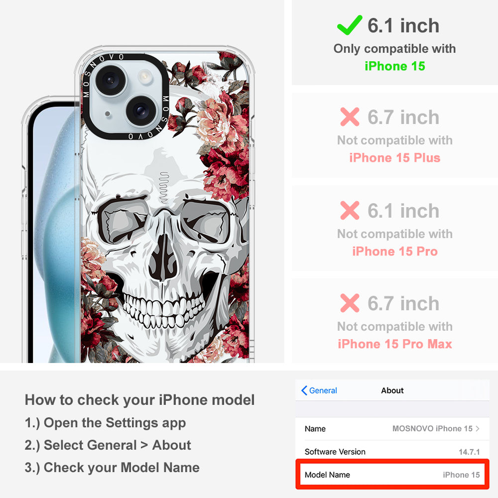 Red Flower Skull Phone Case - iPhone 15 Case - MOSNOVO