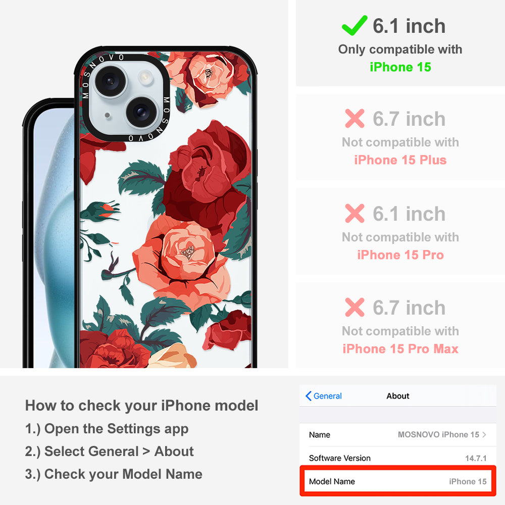 Vintage Red Rose Phone Case - iPhone 15 Case - MOSNOVO