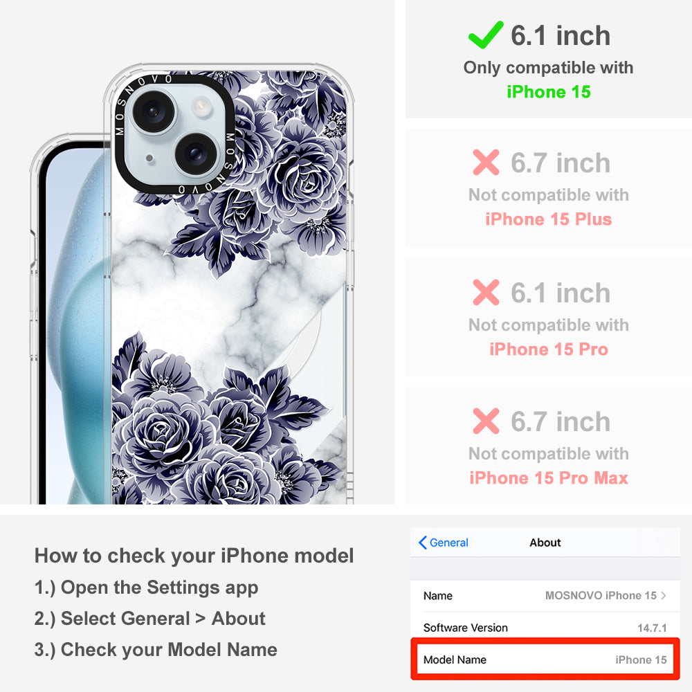 Purple Flower Marble Phone Case - iPhone 15 Case Clear With Magsafe