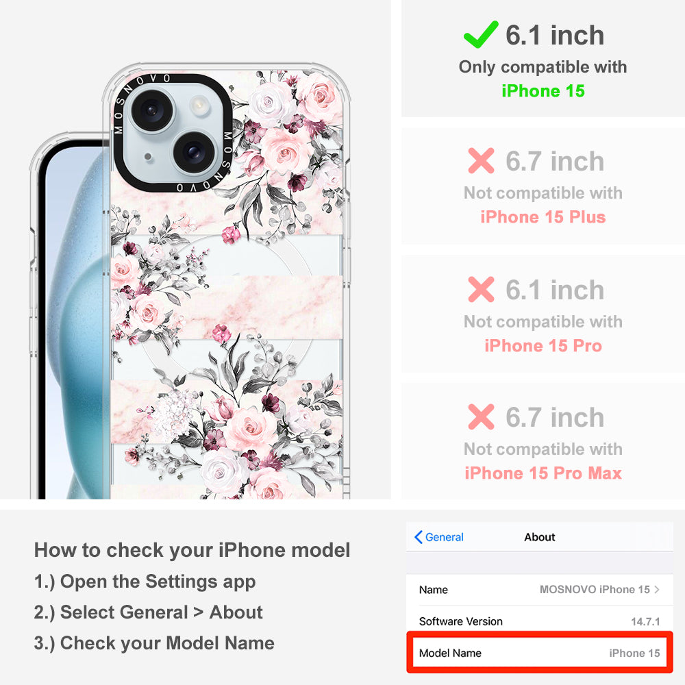 Pink Flower Marble Phone Case - iPhone 15 Case Clear With Magsafe