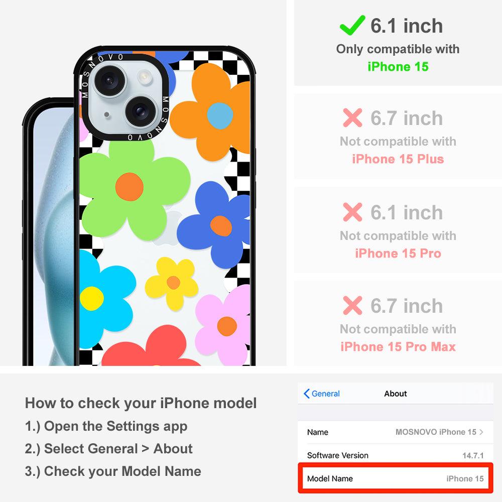 60's Checkered Floral Phone Case - iPhone 15 Case - MOSNOVO