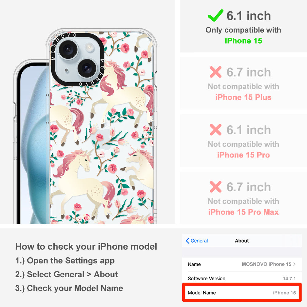 Unicorn with Floral Phone Case - iPhone 15 Case - MOSNOVO