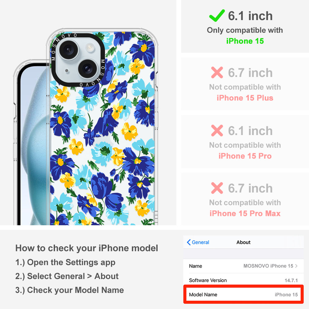 Vintage Blue Floral Phone Case - iPhone 15 Case - MOSNOVO