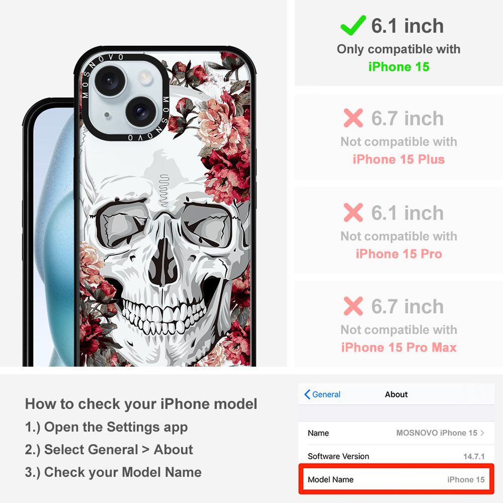 Red Flower Skull Phone Case - iPhone 15 Case - MOSNOVO