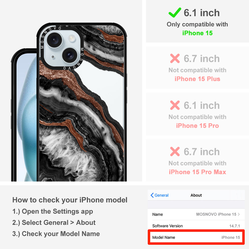 Black Agate Phone Case - iPhone 15 Case - MOSNOVO