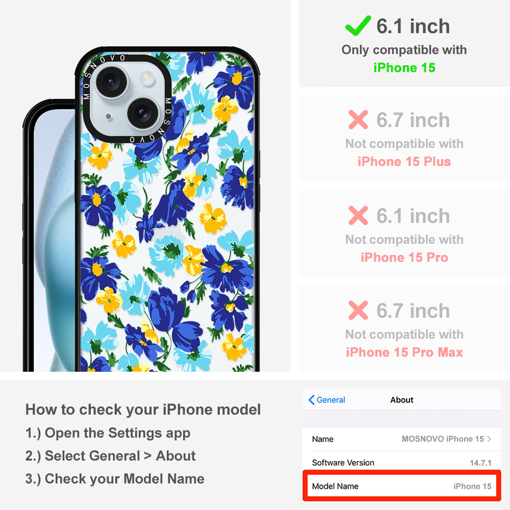 Vintage Blue Floral Phone Case - iPhone 15 Case - MOSNOVO