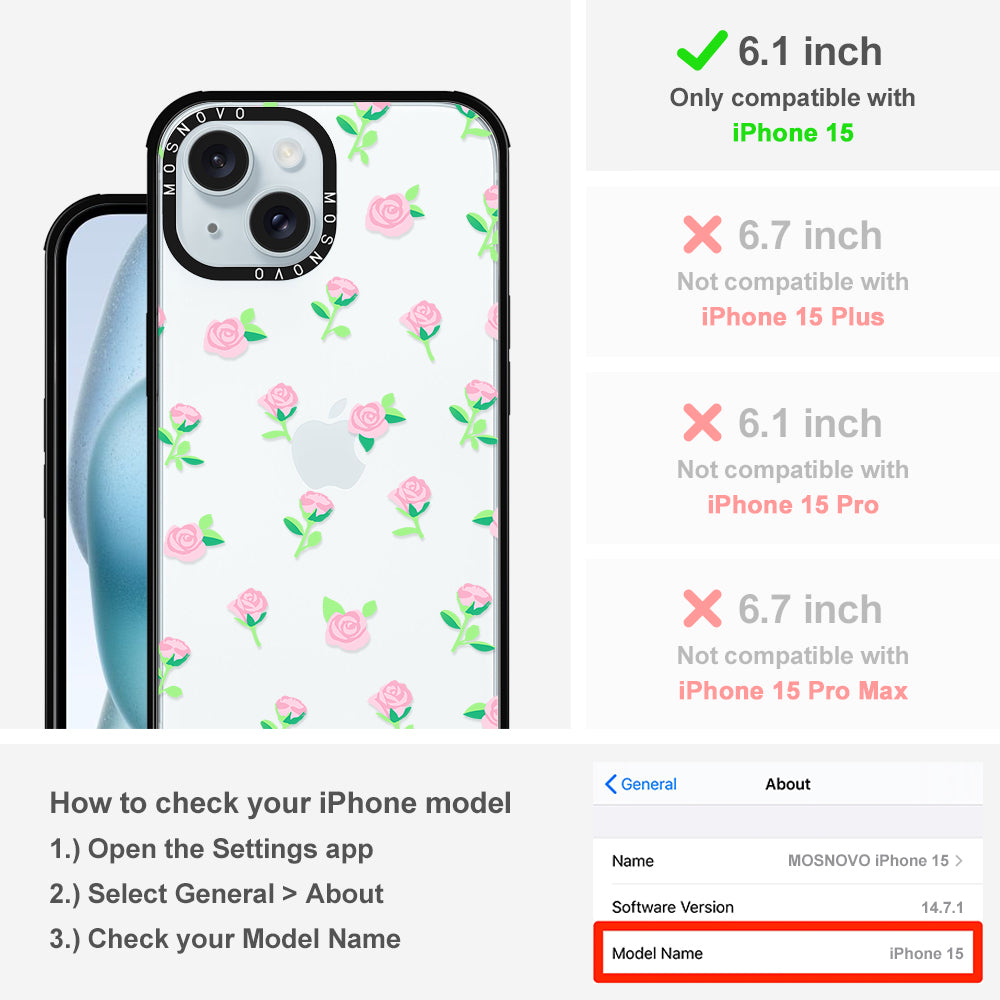 Pink Rose Floral Phone Case - iPhone 15 Case - MOSNOVO