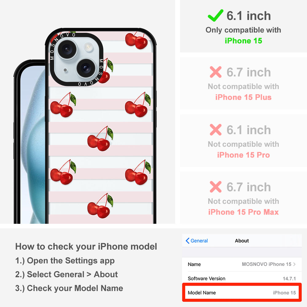 Pink Stripes Cherry Phone Case - iPhone 15 Case - MOSNOVO