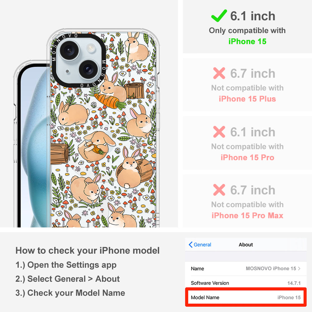 Bunny Garden Phone Case - iPhone 15 Case Clear With Magsafe